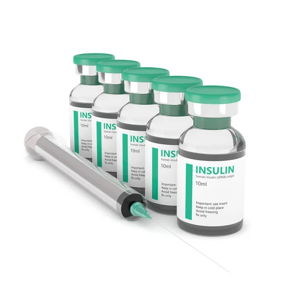 3D-rendering av insulin injektionsflaskor med spruta — Stockfoto