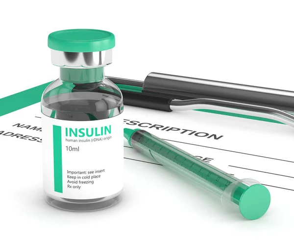 3D-rendering av insulin injektionsflaska med spruta — Stockfoto