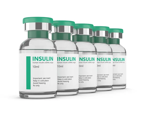 3D-rendering av insulin injektionsflaskor över vita — Stockfoto