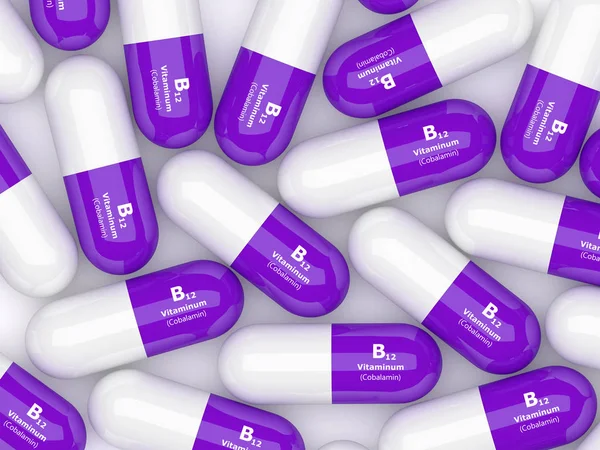 3D rendering vitamin B12 tabletter över vita — Stockfoto