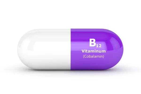 Pillola 3d rendering vitamina B12 su bianco — Foto Stock