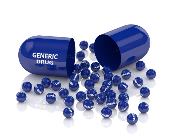 Representación 3D de medicamento genérico con gránulos sobre blanco —  Fotos de Stock