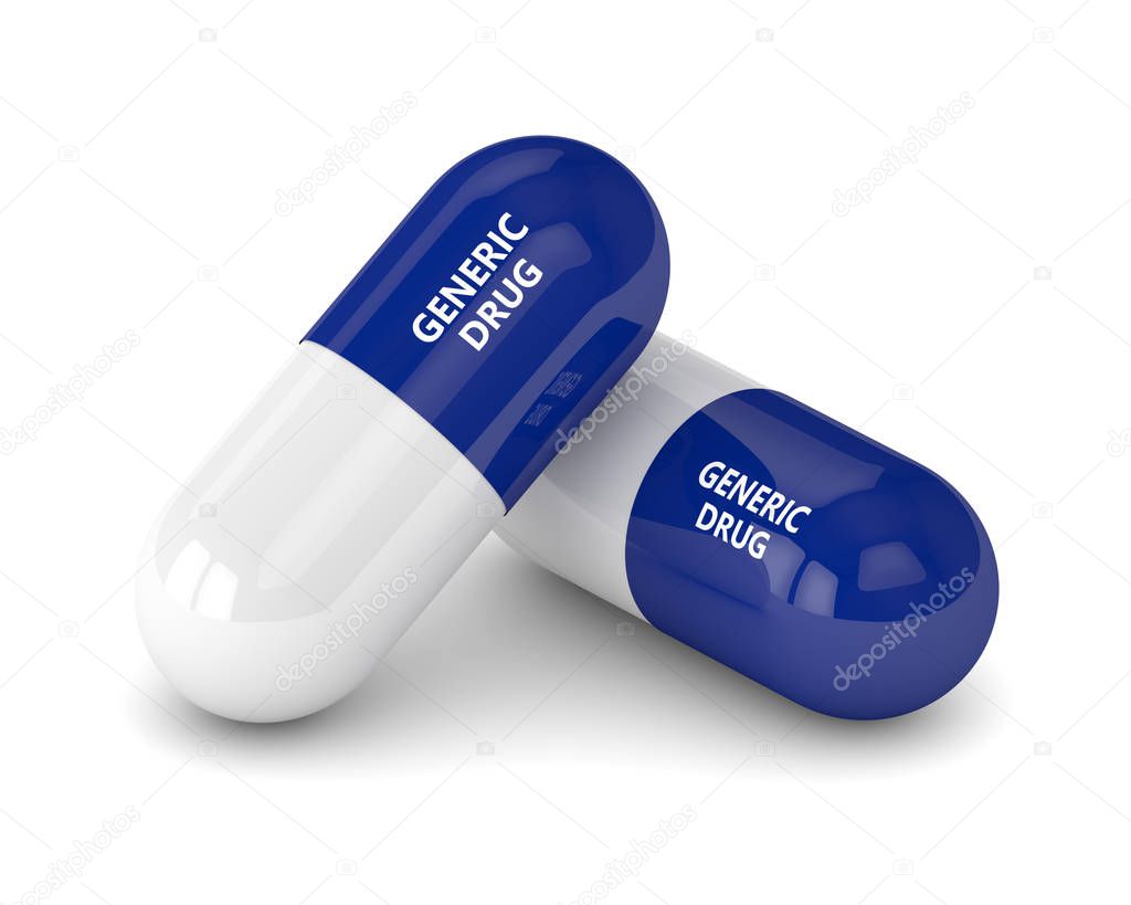 3D render of generic pills over white