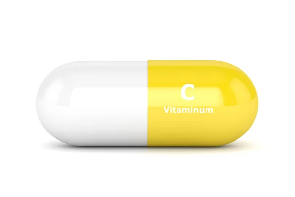 Rendering 3d della pillola di vitamina C sul bianco — Foto Stock