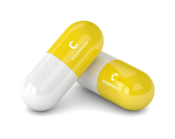 3D render av C-vitamin piller över vita — Stockfoto