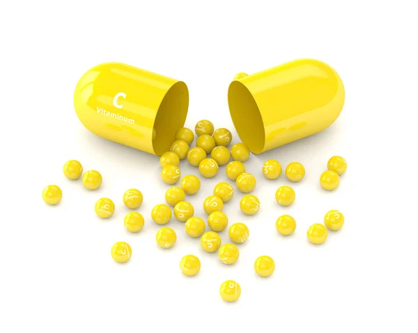 3D візуалізація вітамінної таблетки С з гранулами — стокове фото