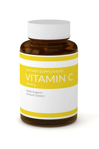 3d renderização de pílulas de vitamina C em garrafa — Fotografia de Stock