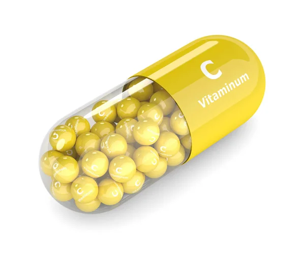 3d render de la píldora de vitamina C con gránulos — Foto de Stock