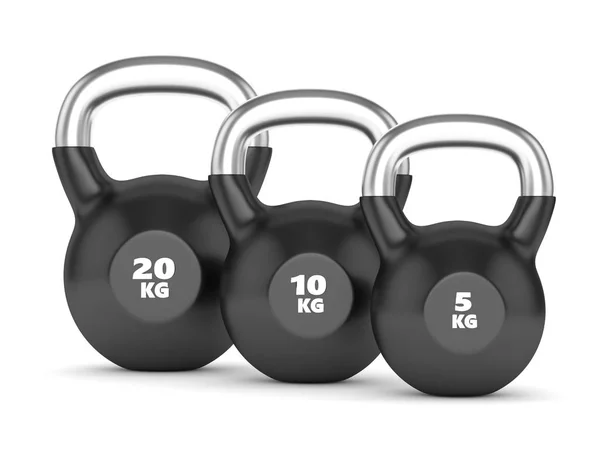 3D render a három kettlebell felett fehér — Stock Fotó