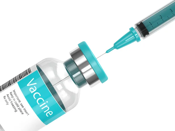 3D-rendering av vaccinflaskan med spruta — Stockfoto