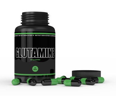 3d render of glutamine bottle with pills clipart