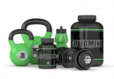 glutamin kettlebells ve halter ile 3D render