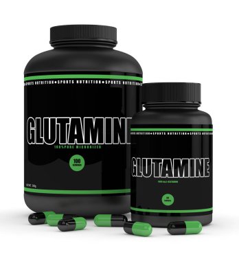 glutamine toz ve hapları 3D render