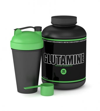 glutamine toz shaker ve kaşık ile 3D render