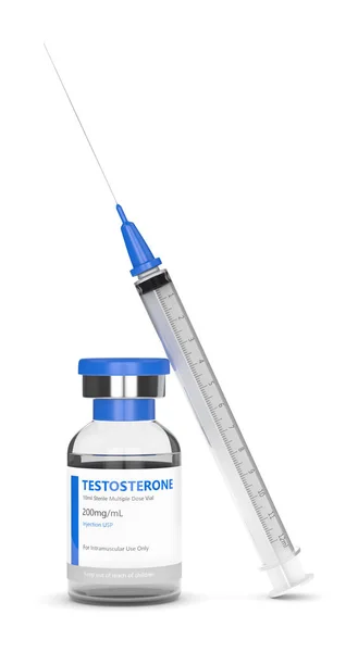 テストステロン注射バイアルと注射器の 3 d レンダリング — ストック写真