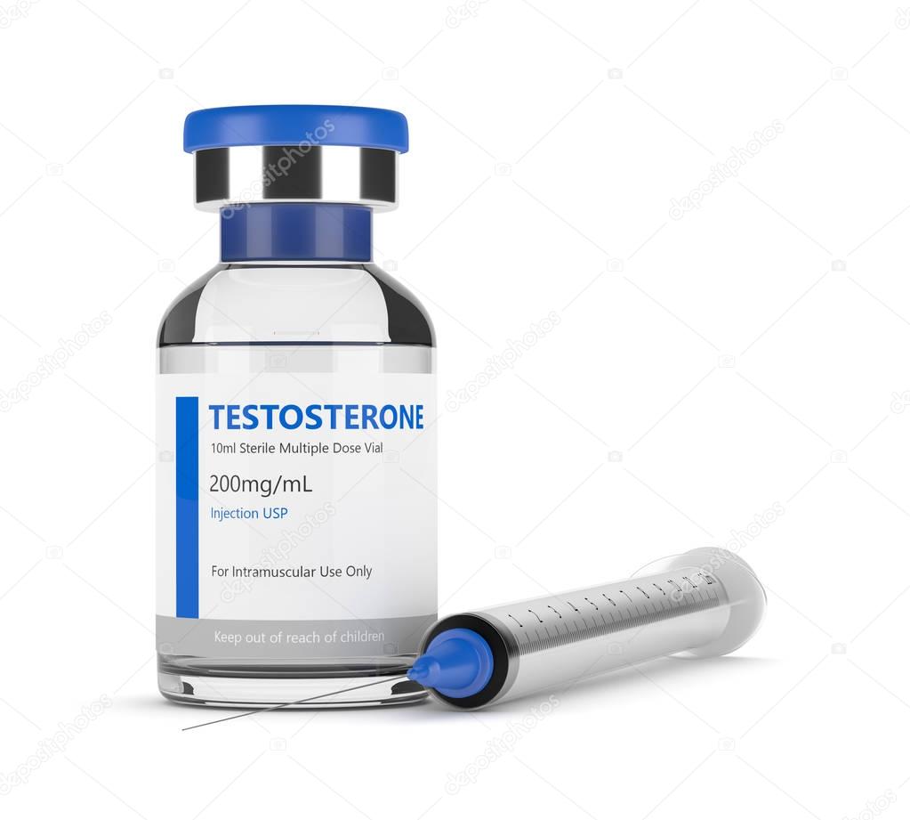 Rendu 3D du flacon d’injection de testostérone et d’une Rendu 3D du flacon d’injection de testostérone et d’une