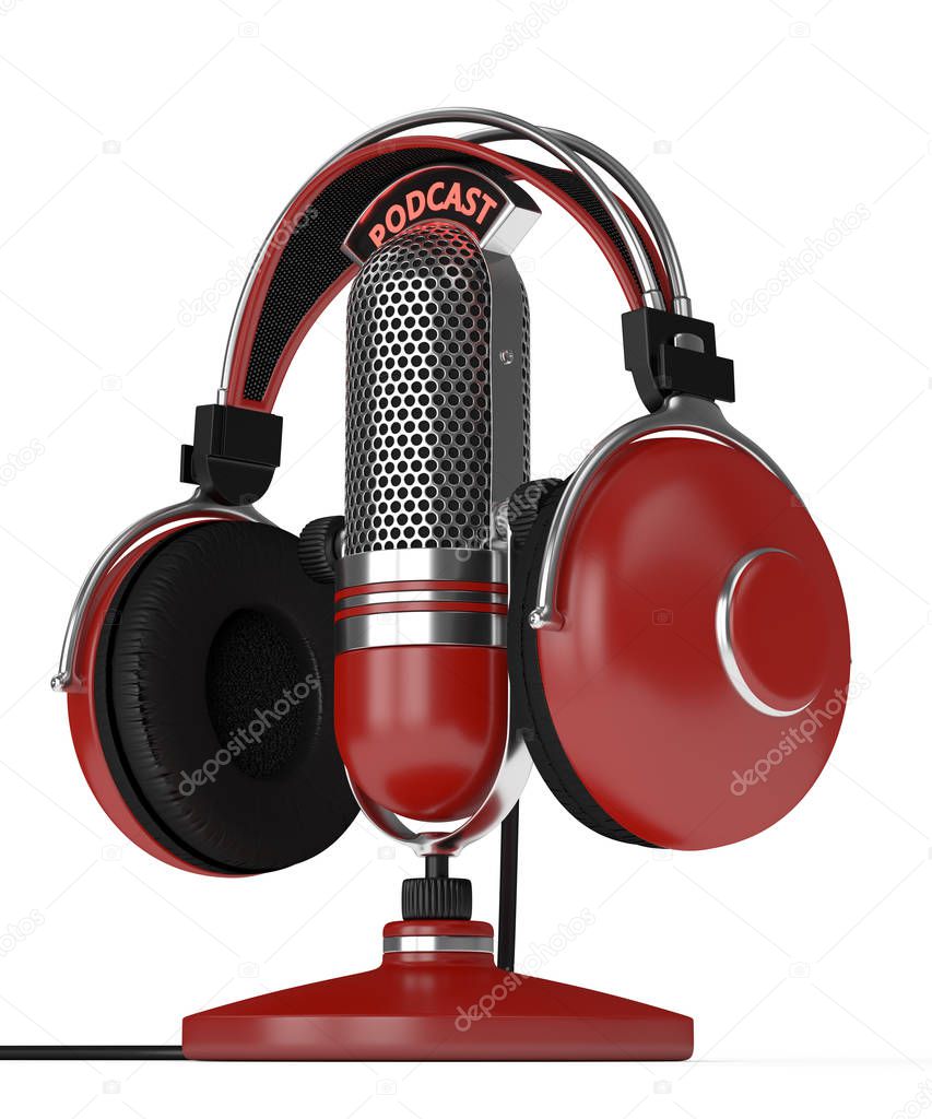 3d render of microphone with headphones