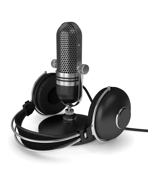 3d render of microphone with headphones — Stock Photo, Image