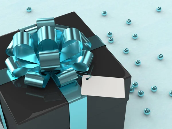 Hediye kutusu mavi kurdele ile 3D render — Stok fotoğraf
