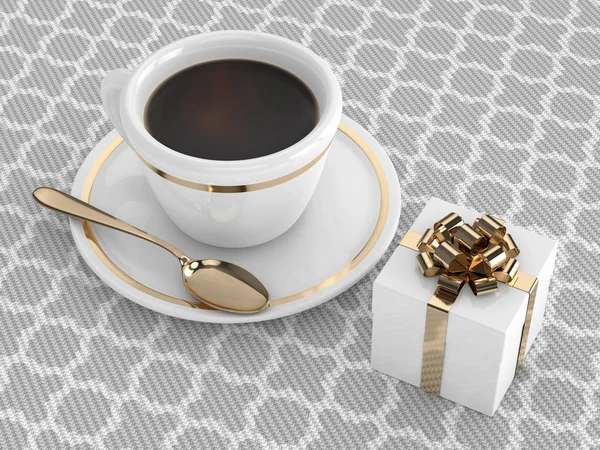 Rendering 3d del regalo con tazza di caffè — Foto Stock