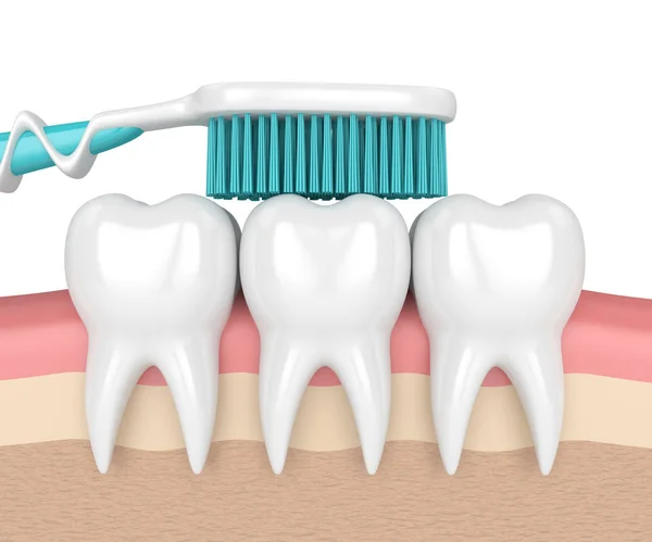3d renderizado de dientes con cepillo de dientes — Foto de Stock