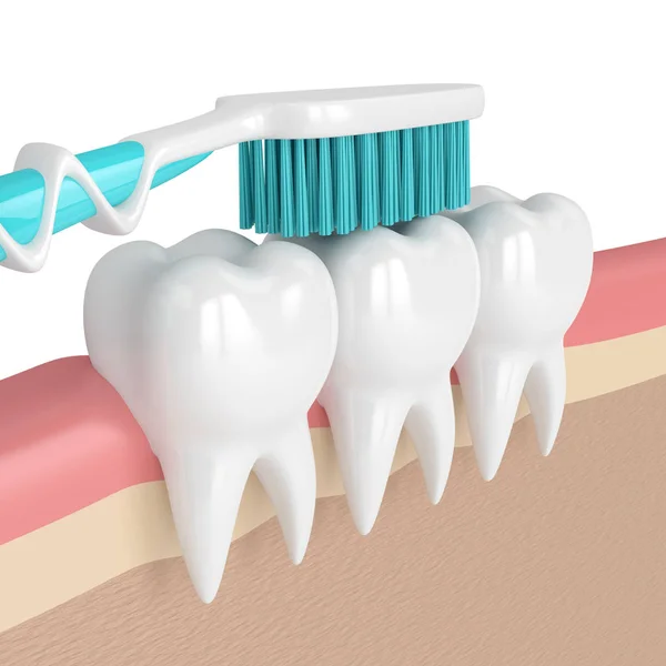 3d renderizado de dientes con cepillo de dientes — Foto de Stock