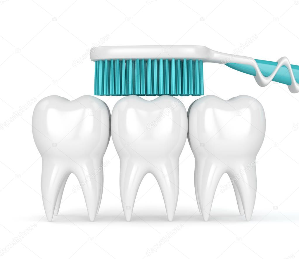 3d render of teeth with toothbrush