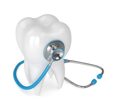 diş üzerinde beyaz stetoskop ile 3D render