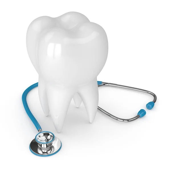 3d render of tooth with stethoscope over white — Stock Photo, Image