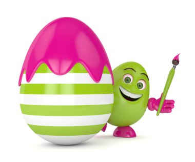 3D render Paskalya yumurta boya fırçası ile karikatür