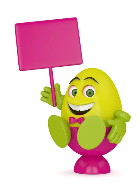 3d render of Easter cartoon egg holding board — Stock Photo, Image