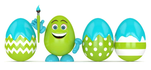 3d renderizado de huevo de dibujos animados de Pascua con pincel — Foto de Stock