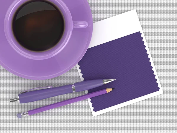 3D render arbetsytan med ultra violett swatch-kort — Stockfoto
