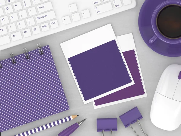 3d renderizado de vista superior de papelería y muestras de color textil — Foto de Stock