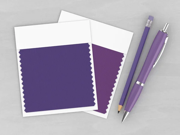 3d renderizado de vista superior de papelería y muestras de color textil —  Fotos de Stock