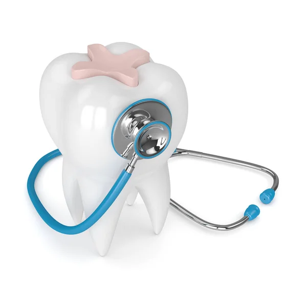 3d render of tooth with dental inlay and stethoscope