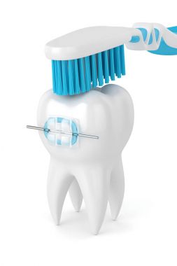 diş diş telleri ve diş fırçası ile 3D render