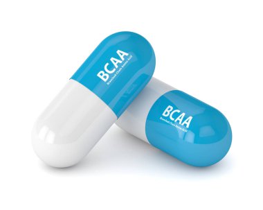 Beyaz masa haplarla Bcaa 3D render