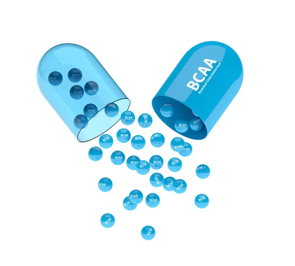 Bcaa 錠剤と顆粒を白の 3 d のレンダリング — ストック写真
