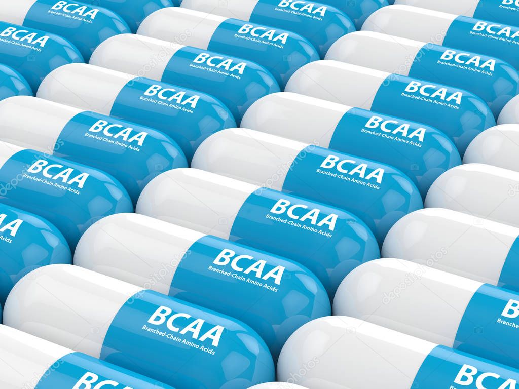 3d render of BCAA pills in row