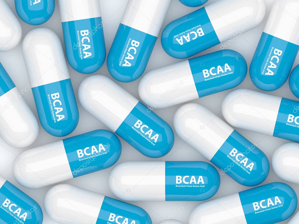 3d render of BCAA pills on white table