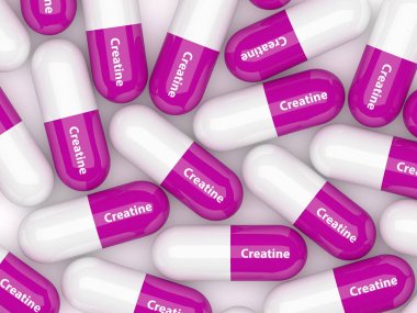 3d render of creatine pills on white table clipart