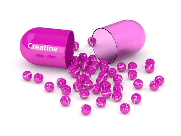 クレアチン白顆粒と錠剤の 3 d レンダリング — ストック写真