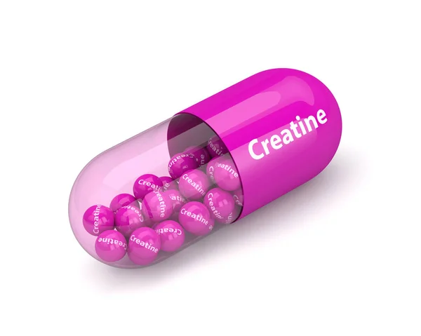 3D-Darstellung der Kreatin-Pille mit Granulat über Weiß — Stockfoto