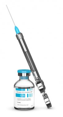 3d render of lidocaine glass vial with syringe clipart