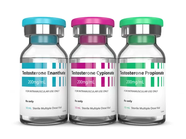 3d renderização de frascos para injetáveis de testosterona — Fotografia de Stock