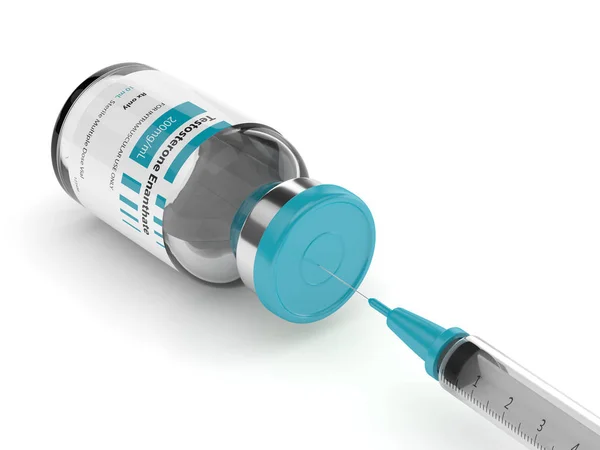 3D render testosteron enanthate injektionsflaska med spruta — Stockfoto