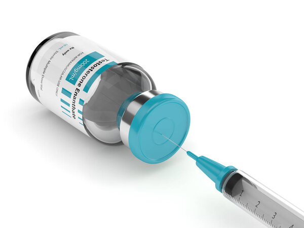 3d рендеринг энантата тестостерона флакона со шприцем
