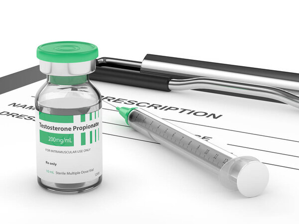 3d рендеринг тестостерона пропионат со шприцем
