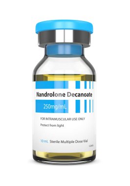 nandrolone decanoate şişe beyaz arka plan üzerinde 3D render. Anabolik steroidler kavramı.